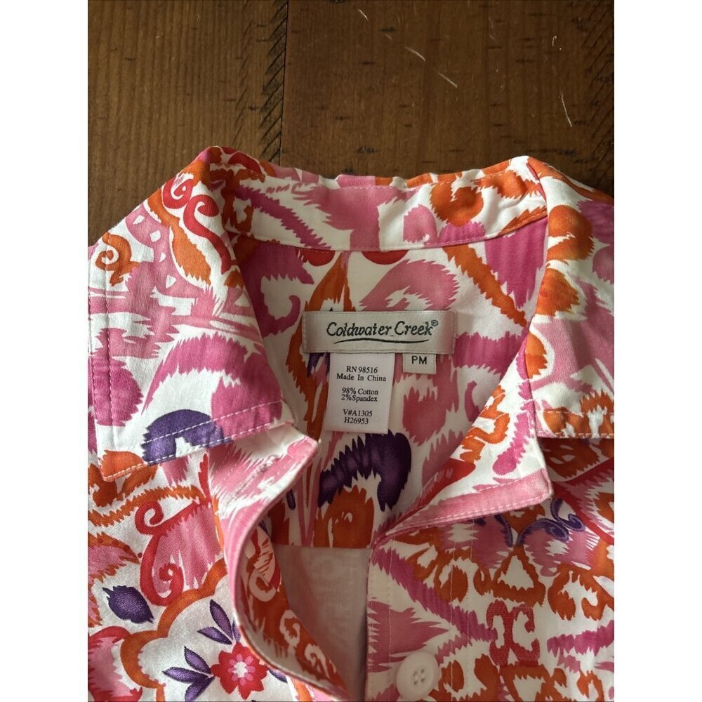 Coldwater Creek Orange & Pink Cotton Jacket Size Petite Medium Spring Paisley - Picture 4 of 8